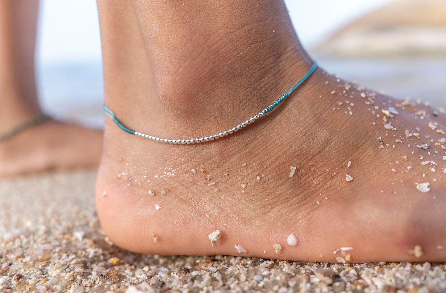 adjustable anklet with silver beads 