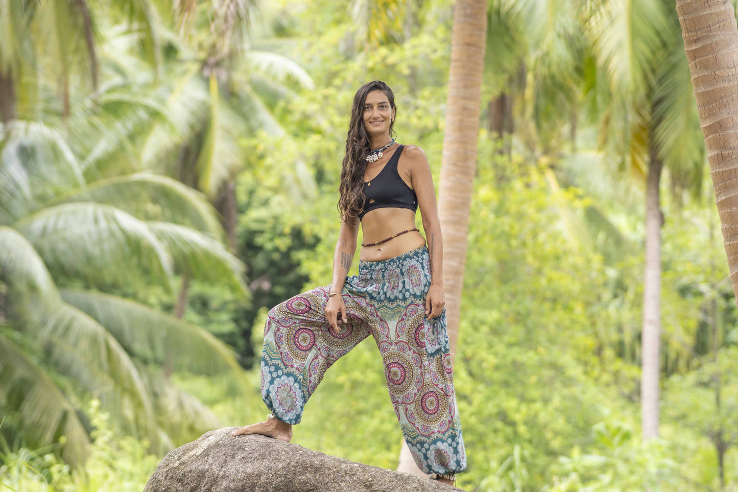 colorful patterned harem pants with pockets for adults