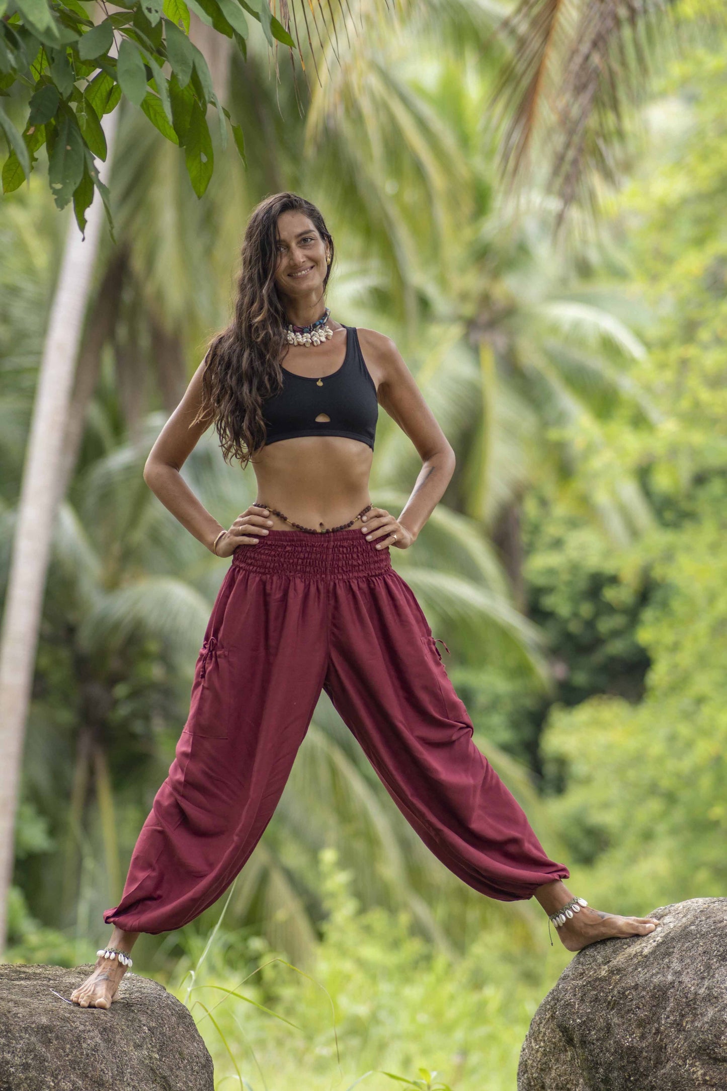 airy monochrome harem pants in red 