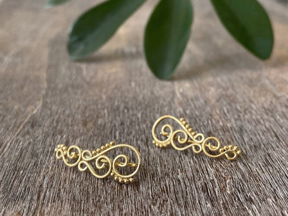 Earclimber earrings with spirals and dots made of silver 