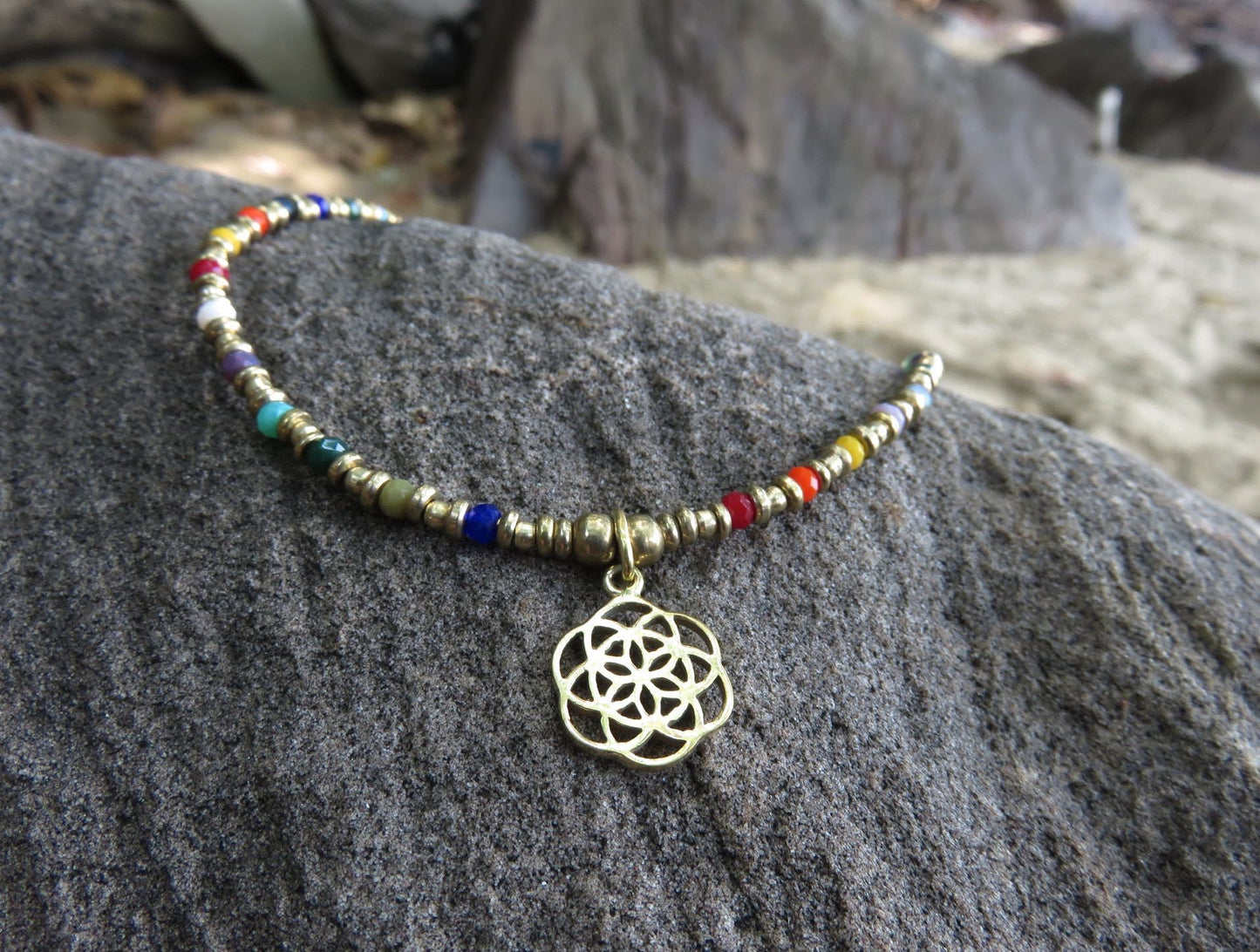 colorful anklet with flower pendant made of brass 