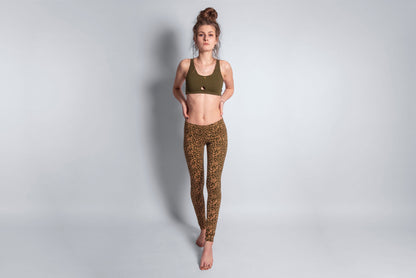 Block print leggings with floral pattern in olive green 