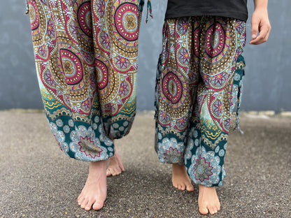 Airy harem pants with a colorful pattern for children 