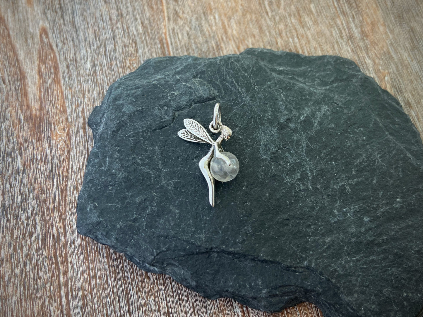 small lucky elf pendant with stone made of silver, fairy, elf 