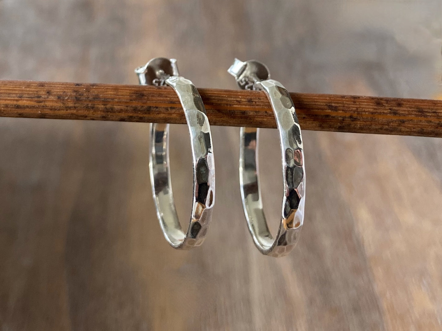 large, simple hoop earrings with hammered silver 