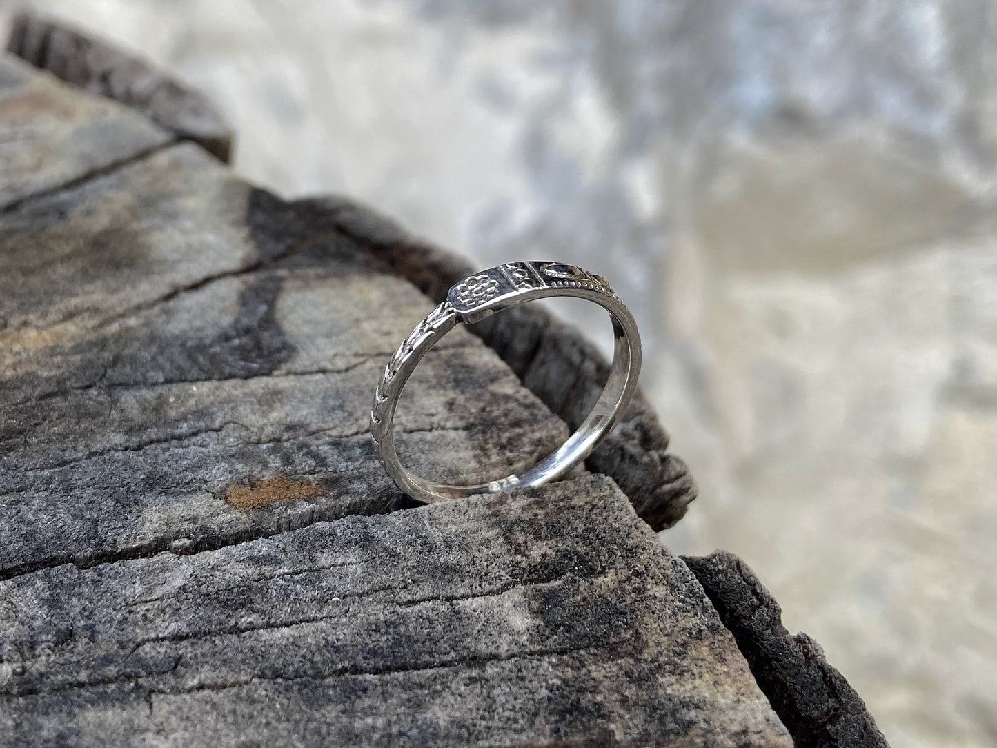 filigree, patterned, asymmetrical silver ring 