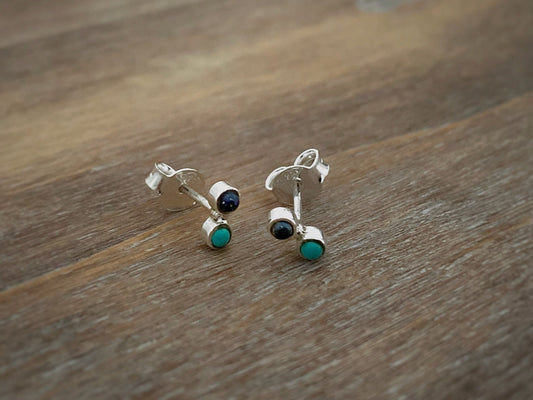 silver stud earrings with two small stones 