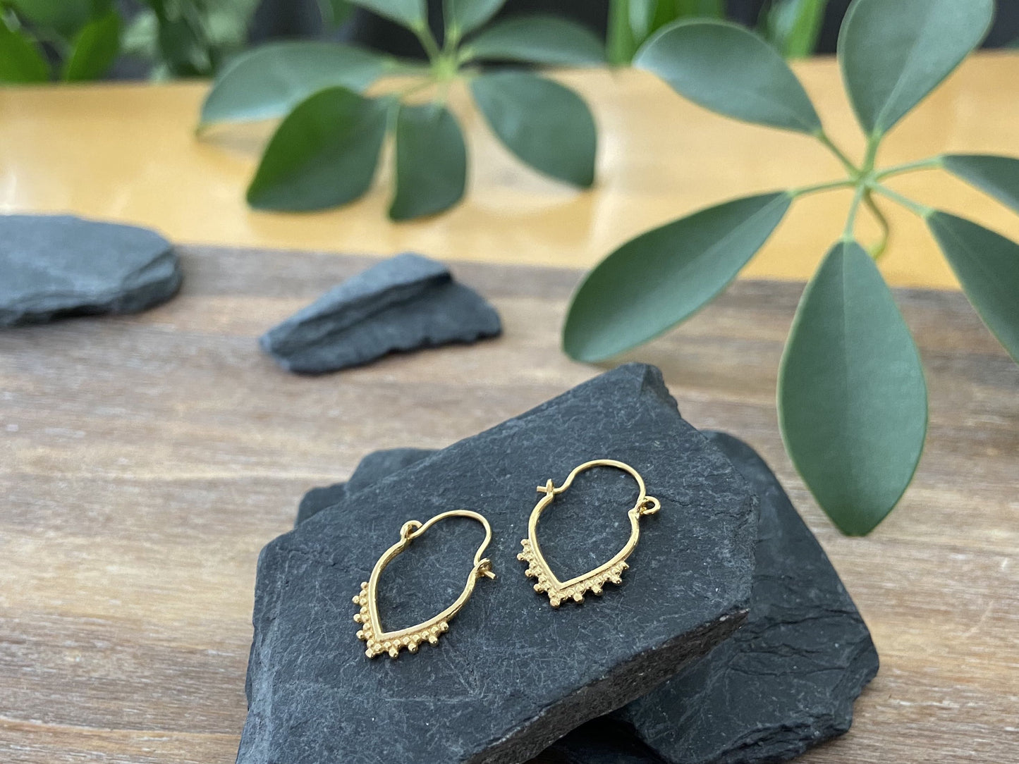 small hoop earrings with silver dots 