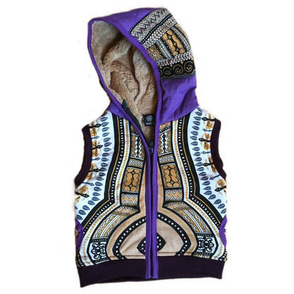 cuddly lined hooded vest for children in purple 