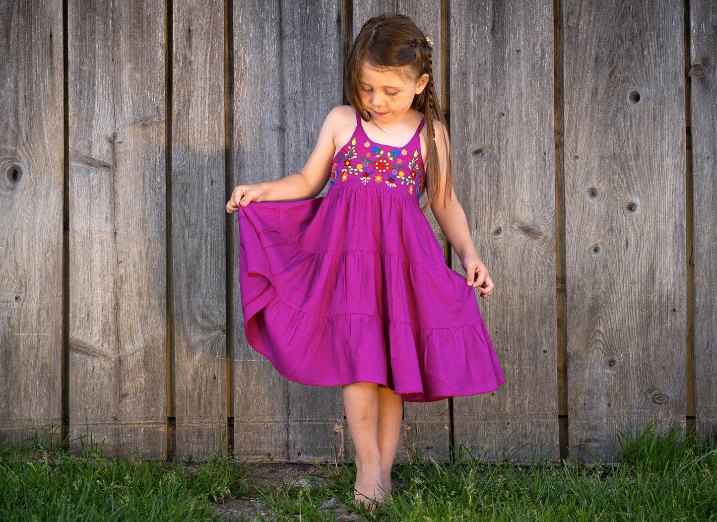 colorful embroidered floral dress for girls in purple 