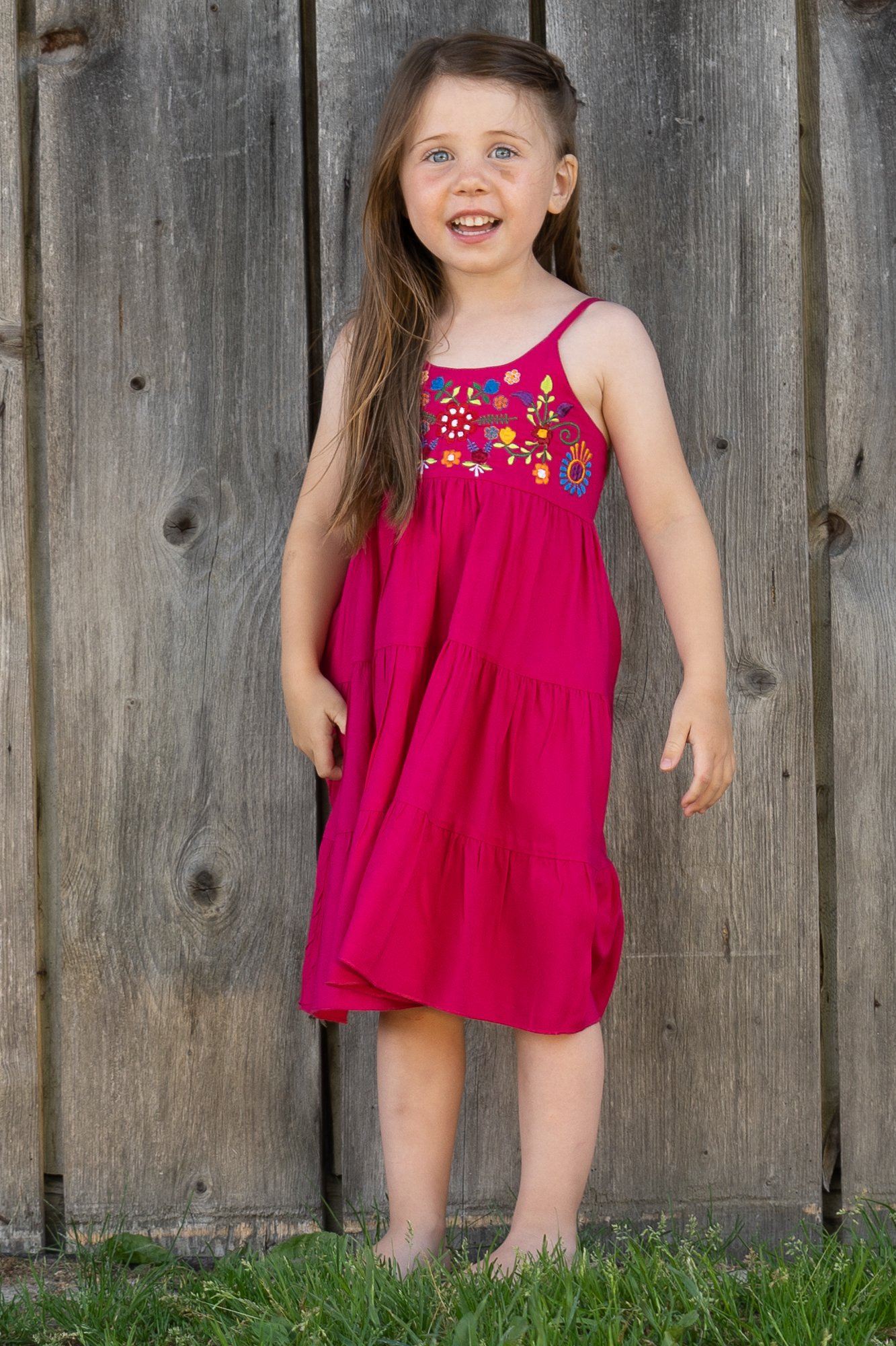 colorful embroidered floral dress for girls in pink 