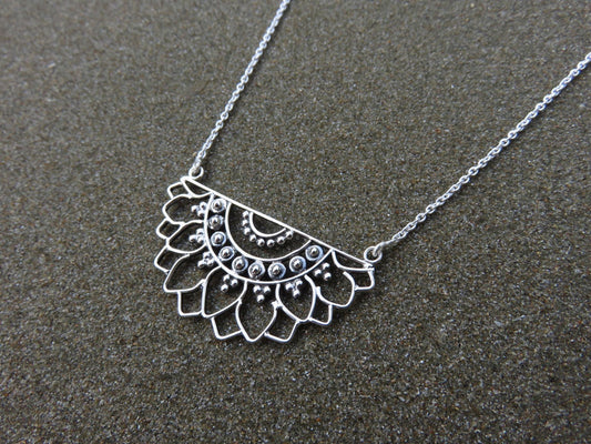 Mandala necklace with floral pattern made of silver 