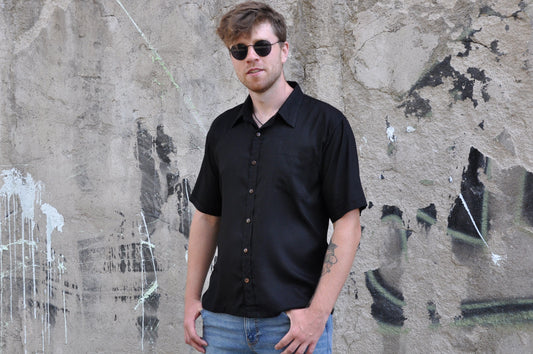 black men's shirt with coconut buttons
