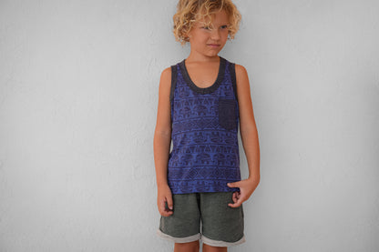 cute tank top for children with elephants in blue