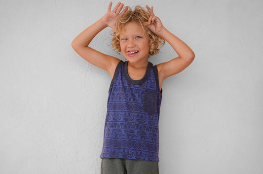 cute tank top for children with elephants in blue