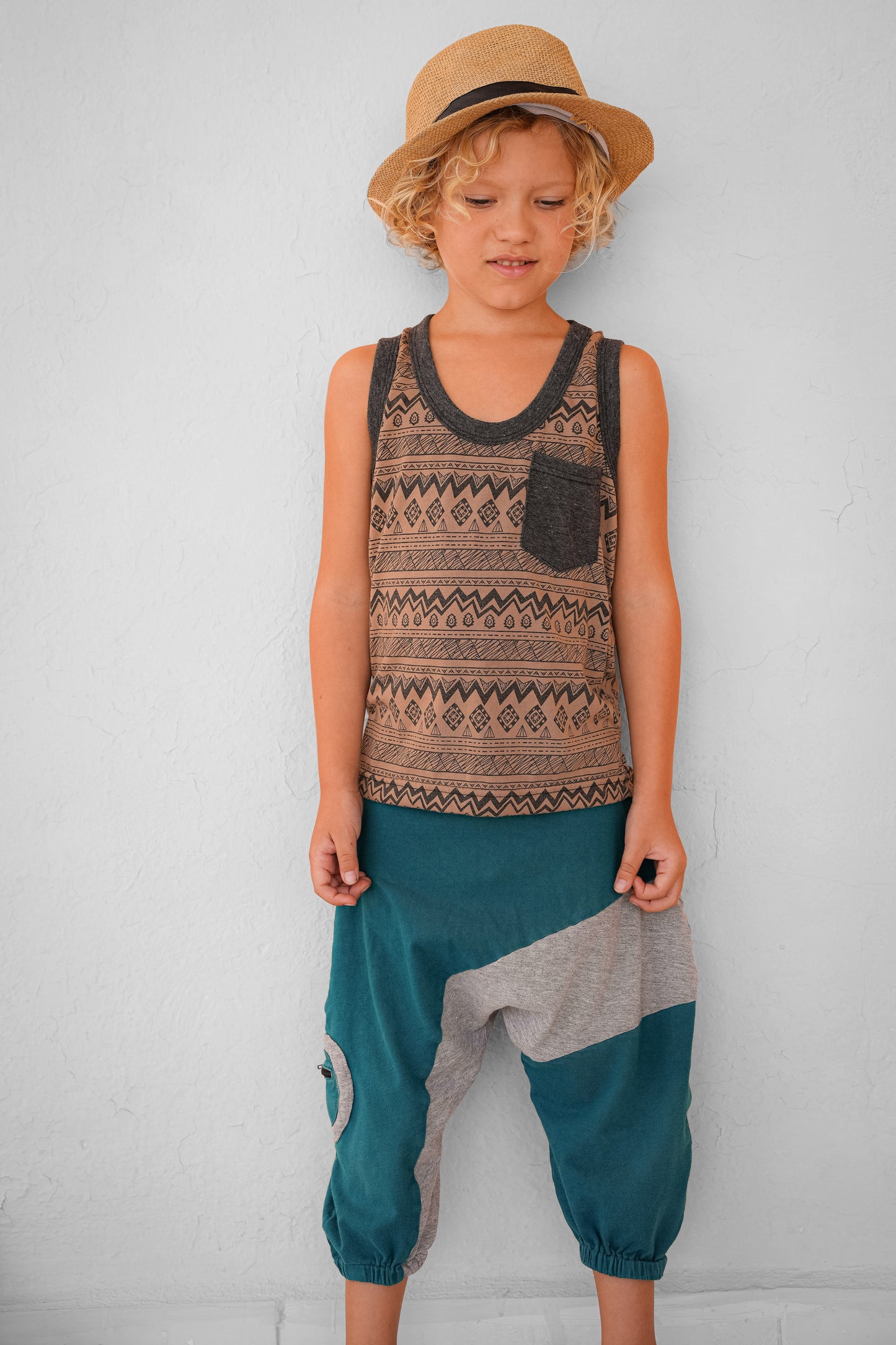 brown gray patterned tank top for children