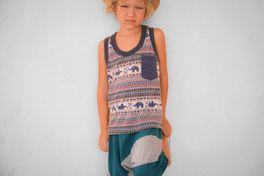colorful patterned tank top with elephants for children