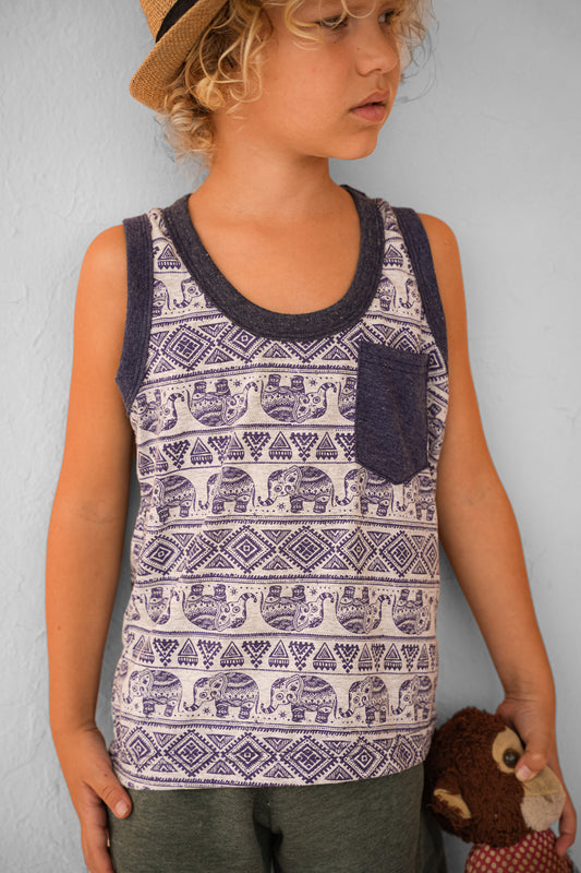 cute tank top for children with elephants in gray