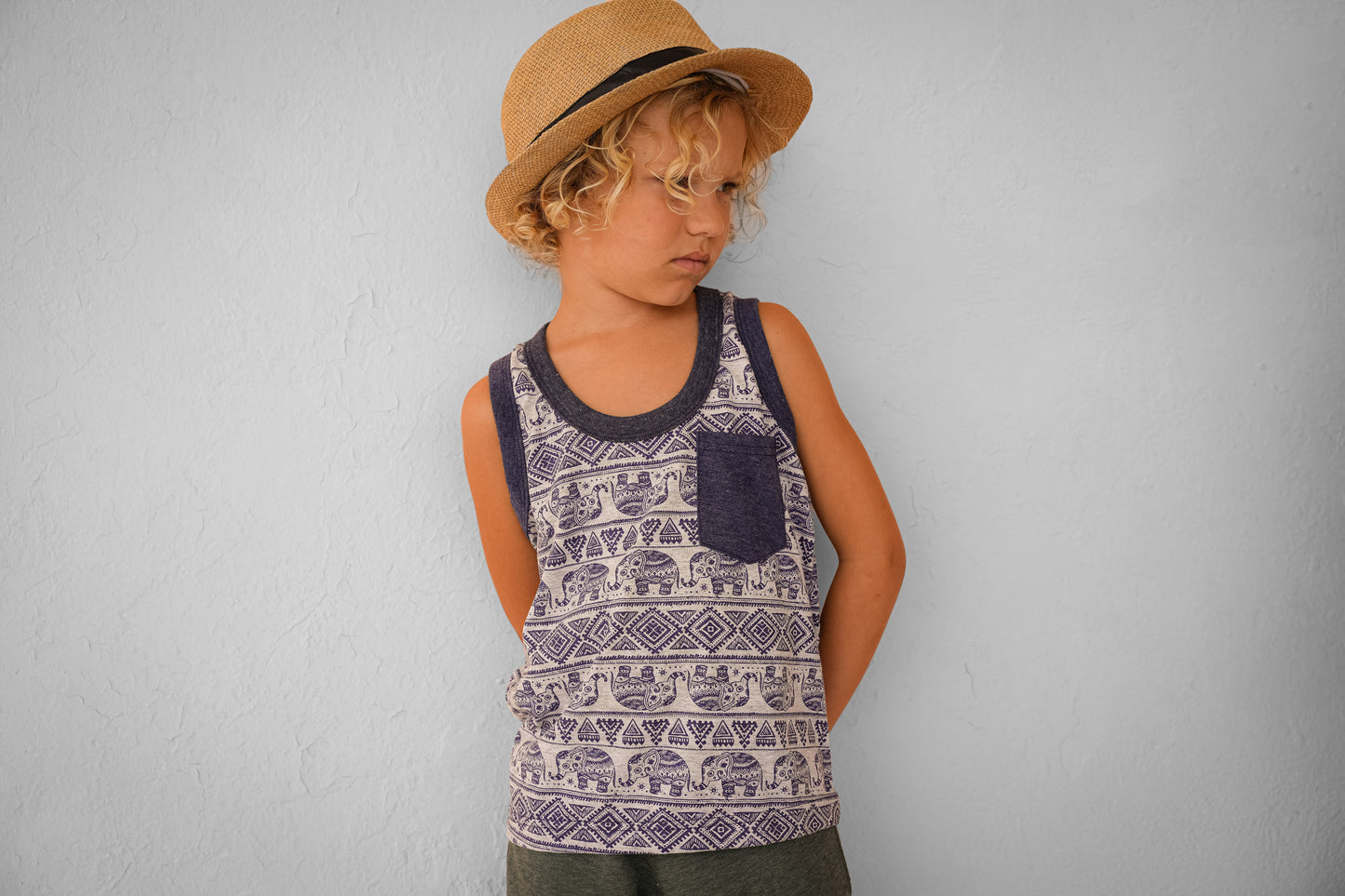 cute tank top for children with elephants in gray