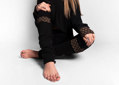Reversible leg warmers in black, cuffs, yoga cuffs