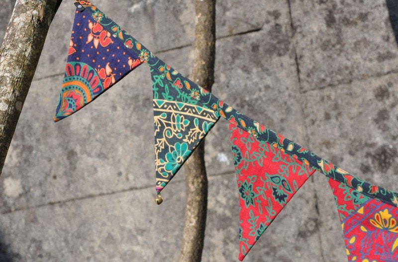 Bunting made of colorful flags with bells