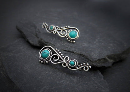 Earclimber earrings with turquoise stones made of silver 