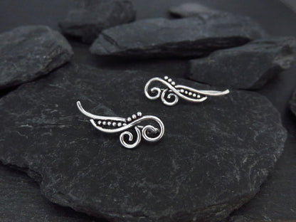 Earclimber earrings two spirals made of silver 