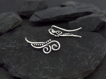 Earclimber earrings two spirals made of silver 