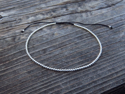 adjustable anklet with small round silver beads 