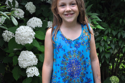 floral tank top for girls in blue