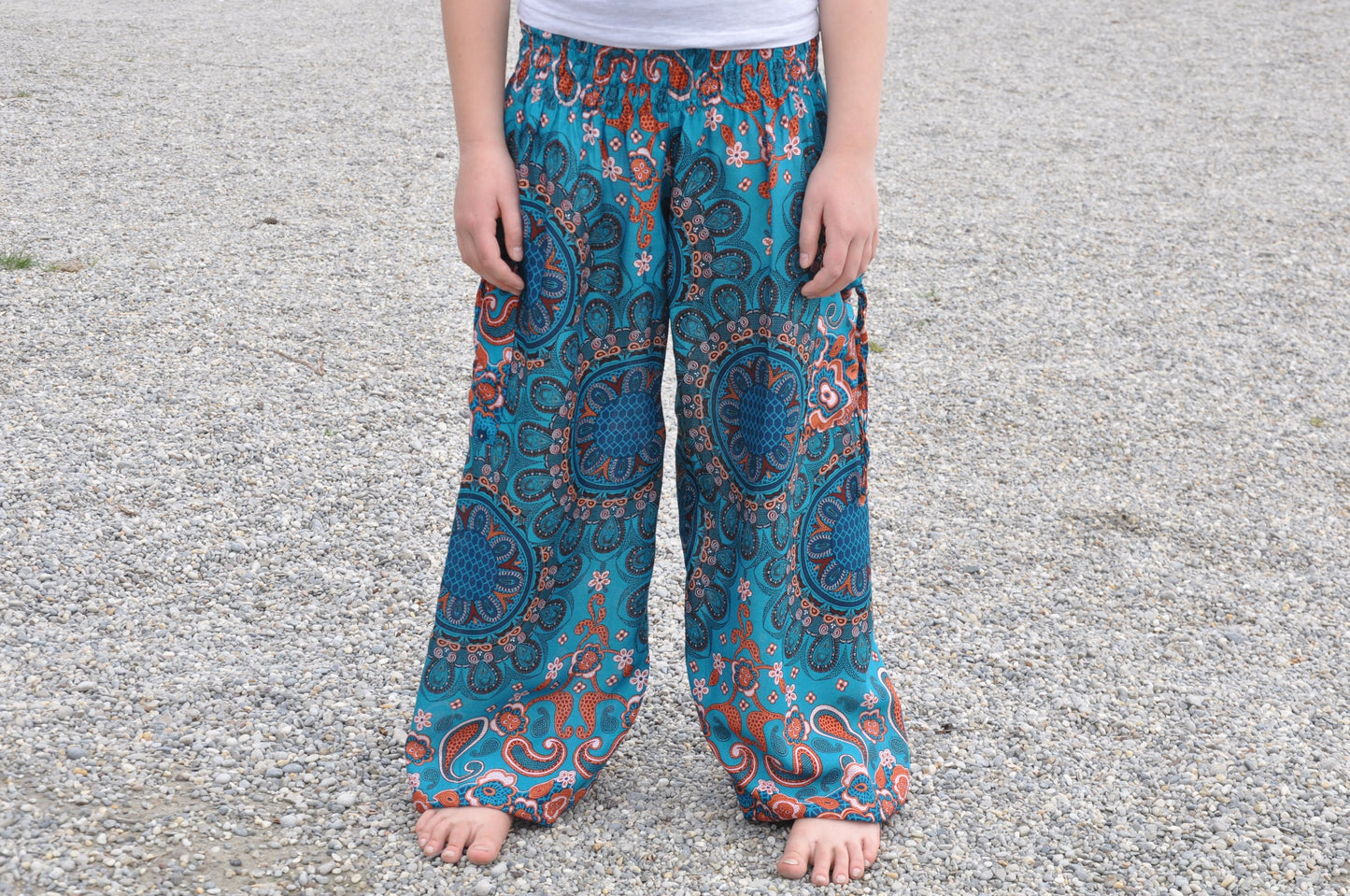 turquoise orange patterned harem pants for children 