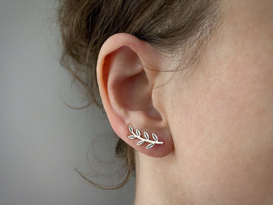 Earclimber earrings with leaves made of silver 
