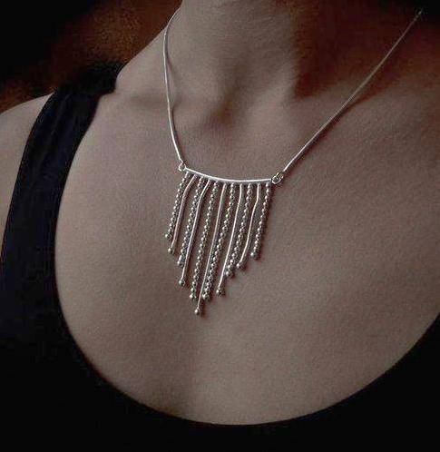 Necklace with small dangling silver chains 