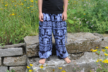 Airy blue harem pants with elephants for children 
