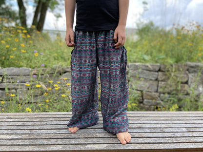 Airy harem pants with turquoise stripes for children 