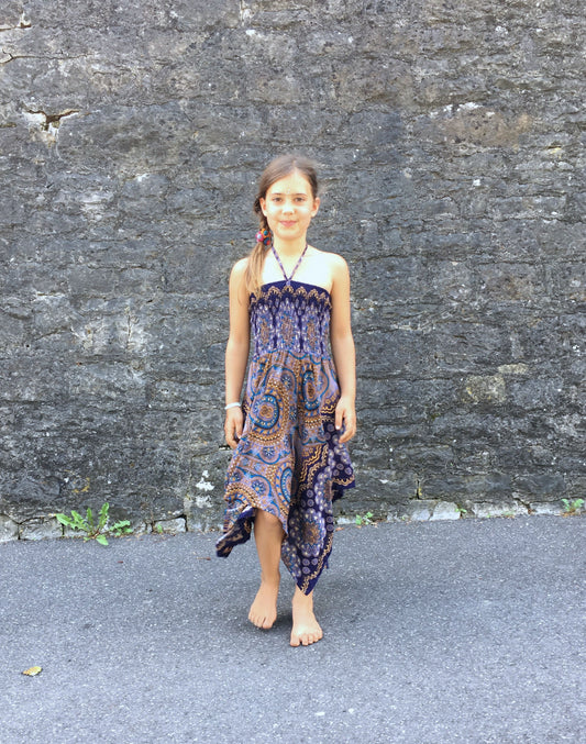Airy dress with fringes for girls with a beautiful pattern, elf dress, fringed dress, pointed dress 