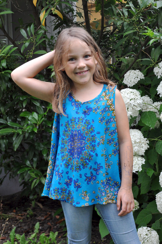 floral tank top for girls in blue