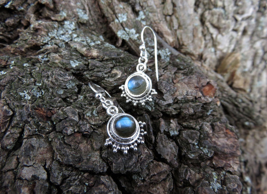 small earrings made of silver with stone and dots 