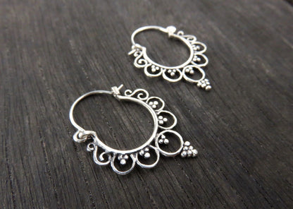 small hoop earrings with circles and dots made of silver 