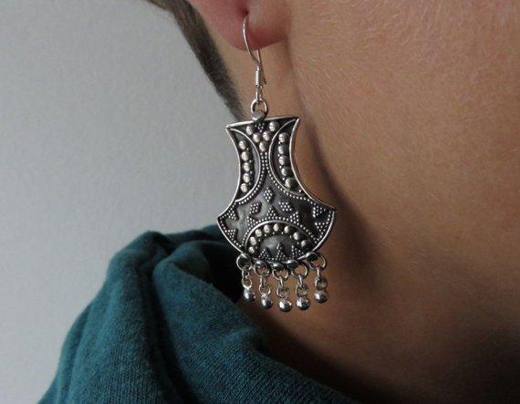 granulated earrings with dangling silver beads 
