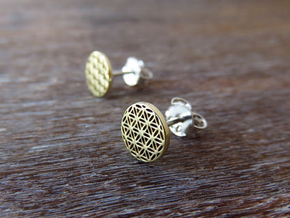 Stud earrings with the motif of the flower of life made of brass 