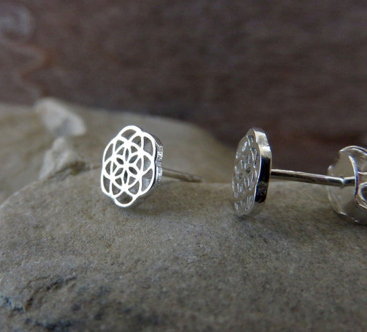 Stud earrings with the Seed of Life motif made of silver 
