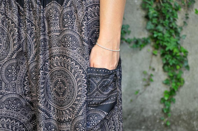 Airy harem pants with a mandala pattern in black with pockets