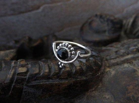 Ring with stone and silver beads 