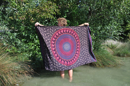purple pink sarong/bath towel with mandala pattern 