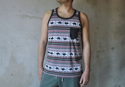 Men's elephant print tank top with chest pocket