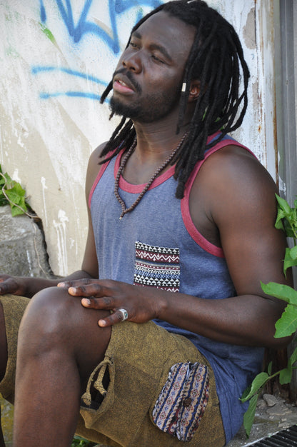 Men's tank top blue with ethnic pocket