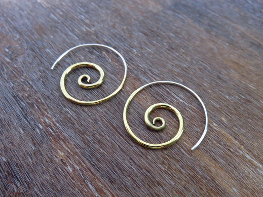 simple spiral earrings made of brass and silver 