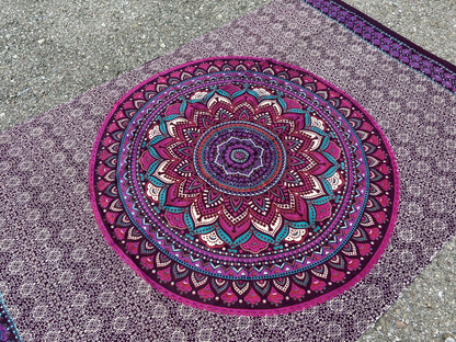Sarong, beach towel, bath towel with mandala flowers in pink/turquoise 