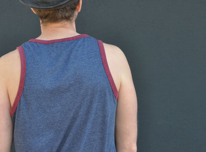 Men's tank top blue with ethnic pocket